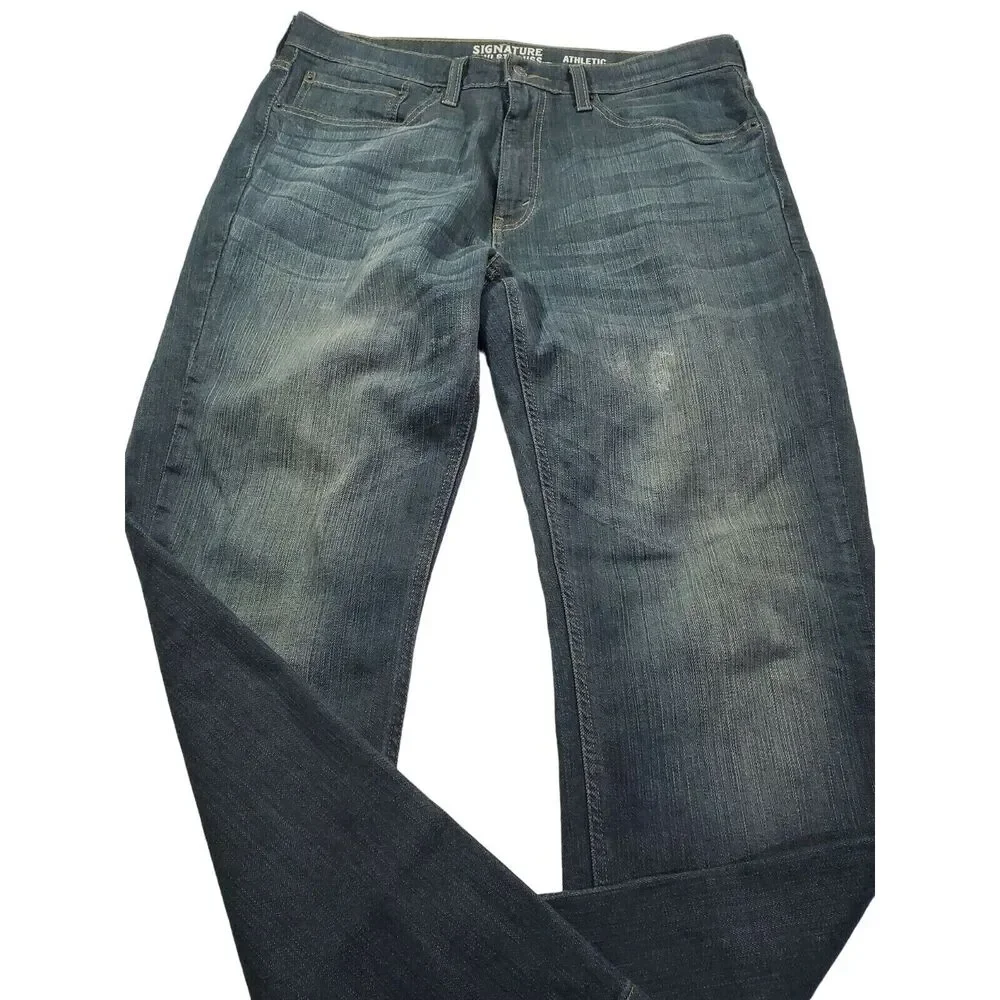 Levis Jeans Size 34X30‎ Mens Solid Blue High Rise Athletic Fit Bootcut Leg